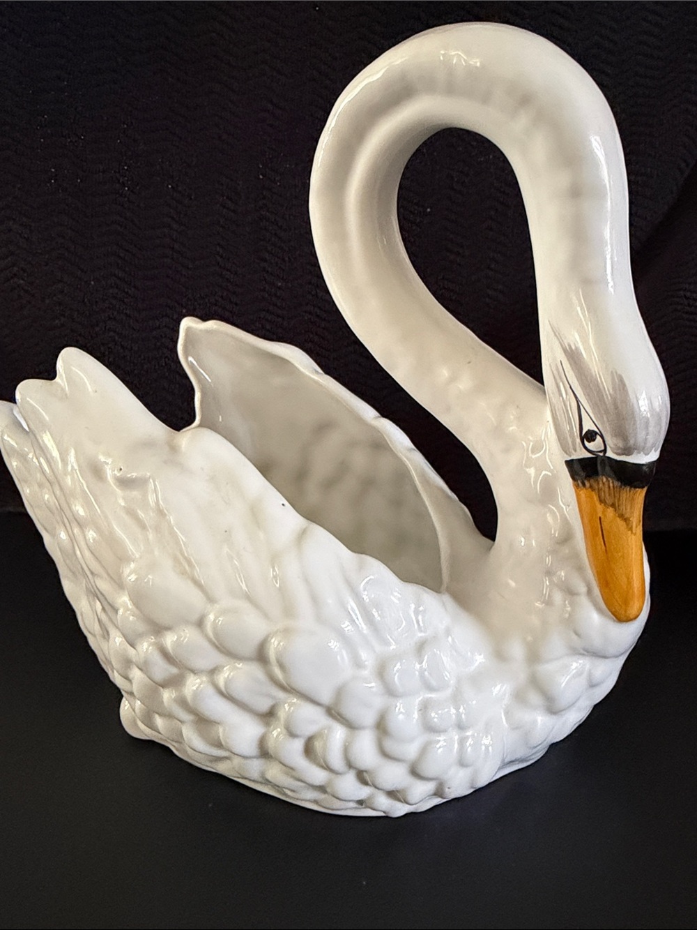 Vintage Made In Portugal White Ceramic Swan Planter 8.5" Tall